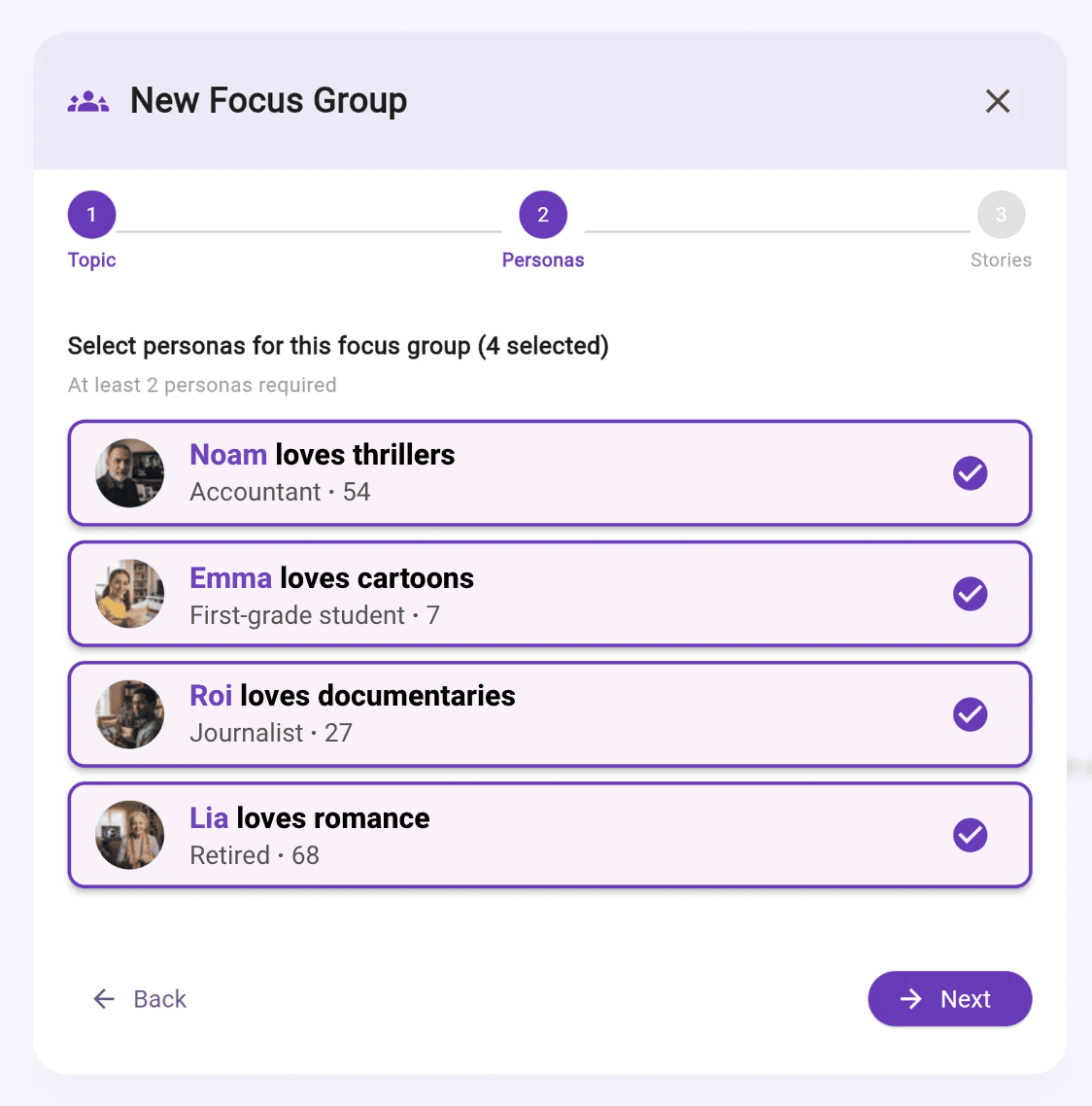 AI Focus Group Personas Selection
