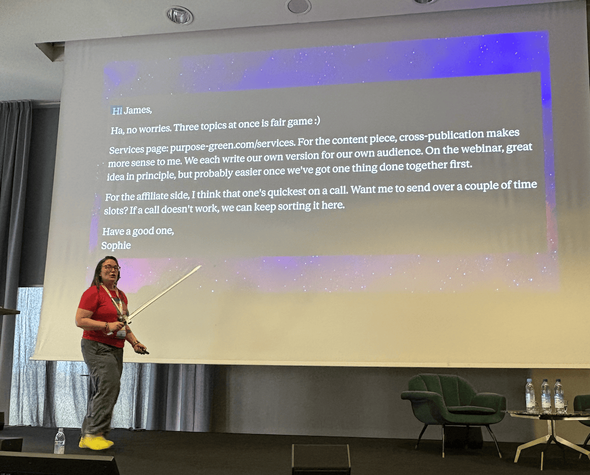 "Help, my AI is better at outreach than I am: A Steal-My-Stack Session, by Bibi the Linkbuilder", by Bibi the Linkbuilder at Campixx 2026, Berlin
